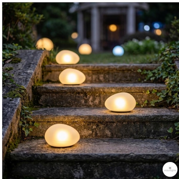 Solar Garden Stone Pebble Lights Outdoor Waterproof Warm Glow Lamps
