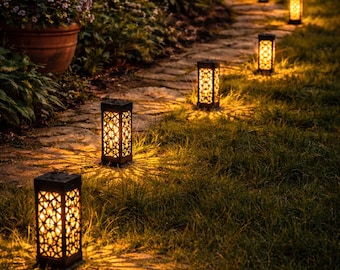 Moroccan style Solar Pathway Lights Outdoor Garden Lantern Shadow Pattern Decor