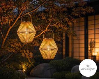 Japanese Garden Hanging Lanterns Set – Solar Warm Outdoor Decorative Lights