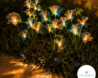 Luces de jardín LED impermeables con forma de mariposa de fibra solar para exteriores