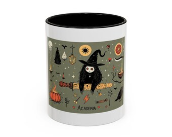 Dark Academia Tarot Witch Mug, Hand-Drawn Whimsical Illustration Style