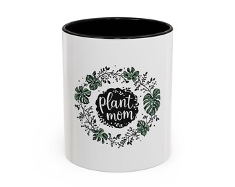 Plant Mom Botanical Line Art Mug, Monstera Pothos Wreath Design