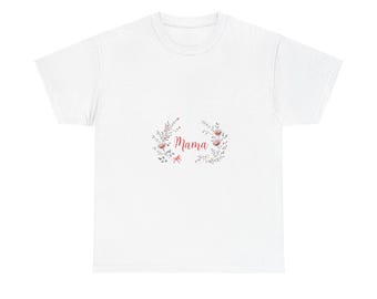 A whimsical, hand-drawn 'Mama' typography design surrounded by a delicate wreath - Unisex T-Shirt - Unique Design Gift