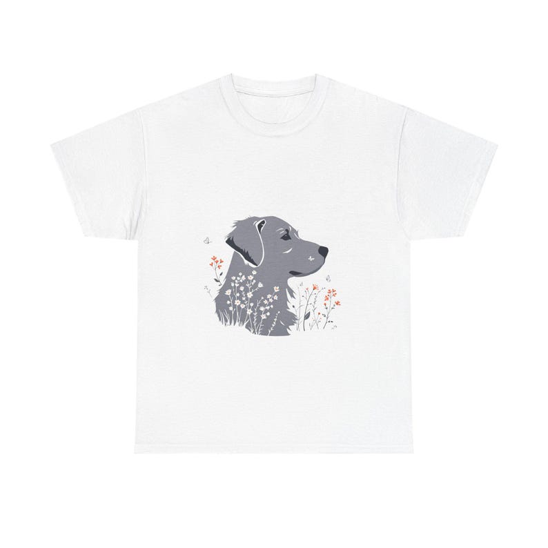 A minimalist fine-line art illustration of a Golden Retriever's silhouette, inte - Unisex T-Shirt - Unique Design Gift image 1