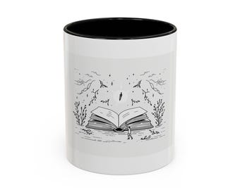 Bookish Dark Academia Line Art Mug, Minimalist Literary Design