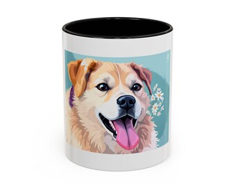 Personalized Pet Portrait Mug, Poetcore Style Dog Illustration (11oz White Mug)