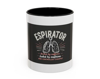 Respiratory Therapist Mug, Fueled by Caffeine, Lungs Design (11oz White Mug)