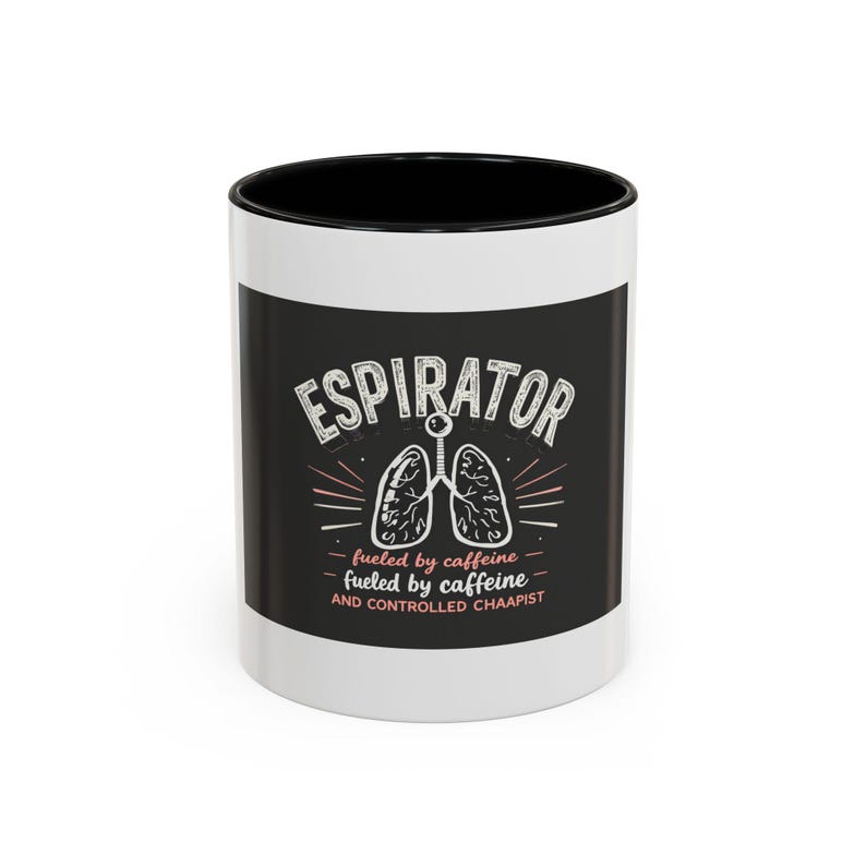 Respiratory Therapist Mug, Fueled by Caffeine, Lungs Design (11oz White Mug) image 1