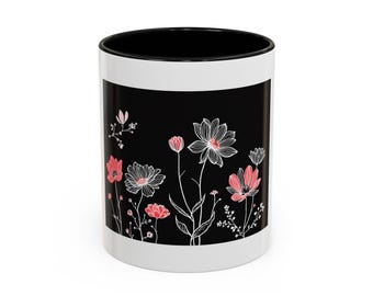 11oz White Mug, Minimalist Line Art Birth Flower Design