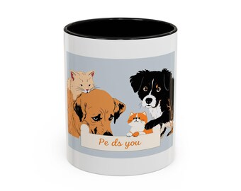 Personalized Pets Vintage Style Mug, Minimalist Design, 11oz White Coffee Cup