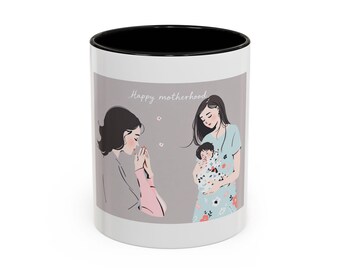 Personalized Motherhood design, trending Hand-Drawn Whimsical Illustrations styl - 11oz White Mug - Unique Design Gift