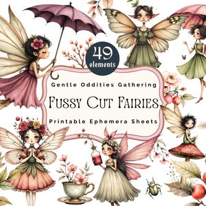 Fussy Cut Fairies Printable Ephemera Sheets, Junk Journal Cottagecore, Whimsical Pixie Garden Paper Crafts, Instant Download