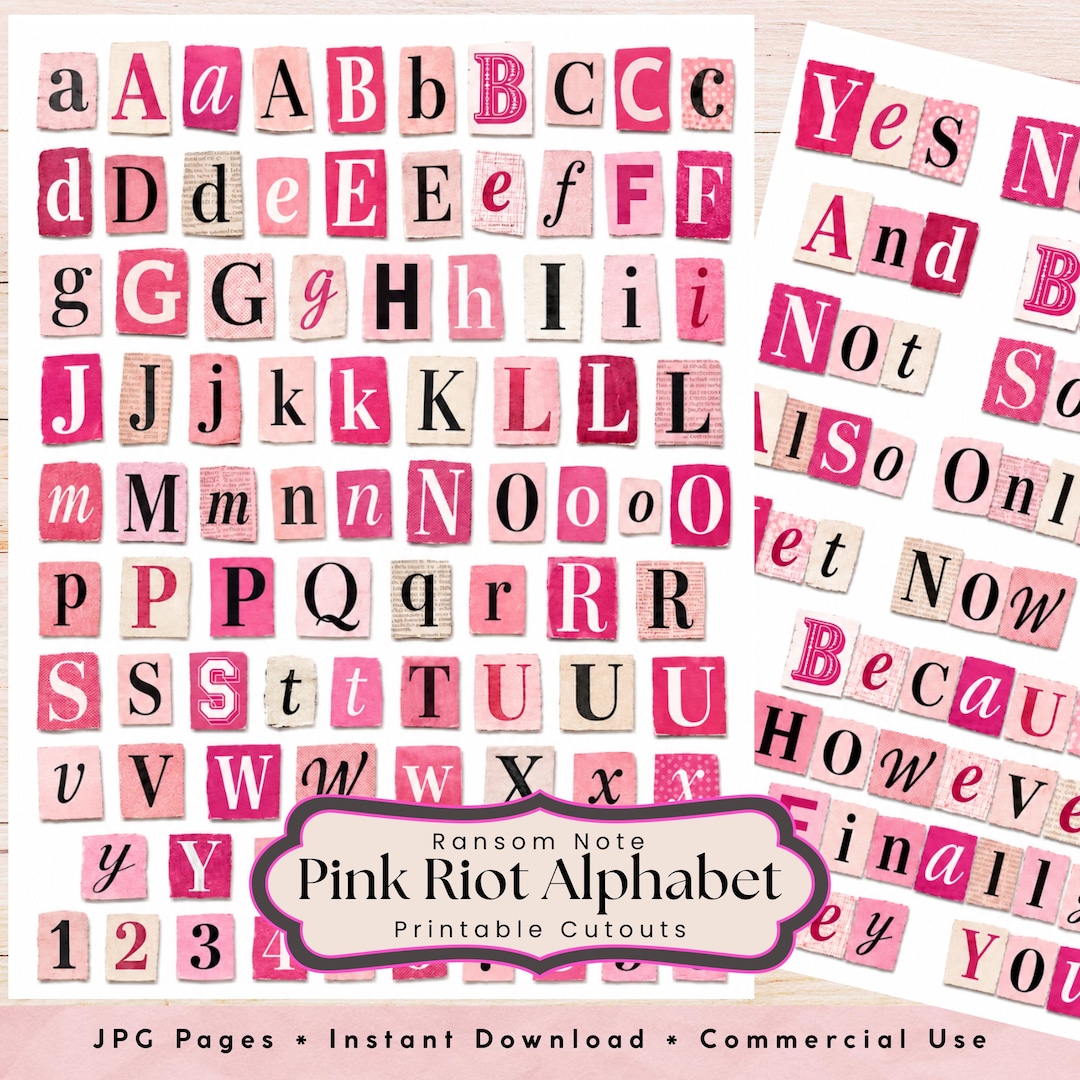 Pink Randsom Letters Pink Ransom Note Letters, Printable Magazine Cutout Alphabet for Junk ...