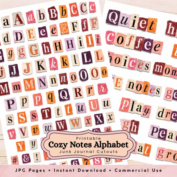 Ransom Note Alphabet Printable for Junk Journaling, Cozy Magazine Scrapbook Cutouts, Ephemera Paper Craft Letters, Instant Download JPG