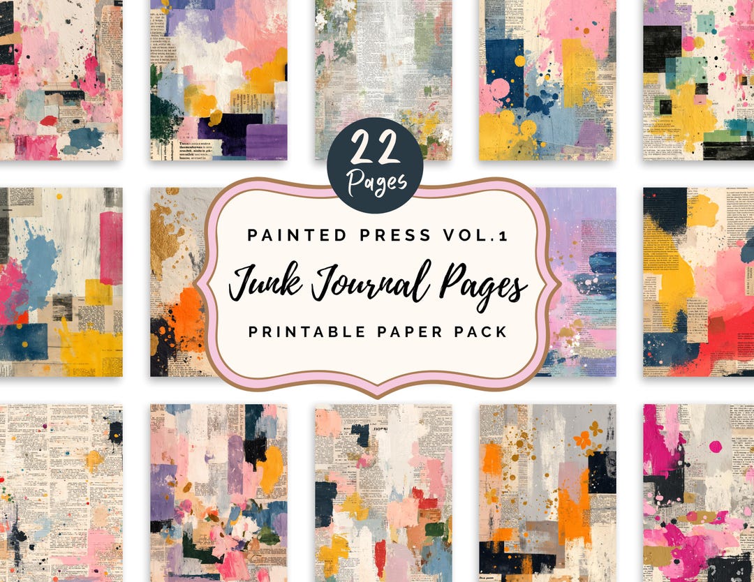 Junk Journal Pages Printable, Painted Vintage Newspaper Ephemera Papers ...