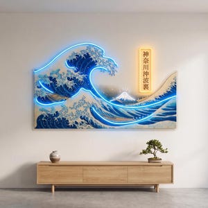 Letrero de neón LED The Wave Kanagawa – Decoración de pared de neón personalizada para el hogar