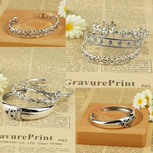 Bracciale rigido in argento sterling con giglio, regolabile per uomo e donna, gioiello gotico