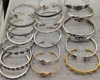 Pulsera rígida tipo brazalete estilo gótico punk de plata – Diseño abierto ajustable unisex