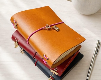 Benutzerdefinierte Leder Travelers Notebook, zweifaltiger Vollkorn Veg Tan Journal Cover, personalisierte nachfüllbare TN A5 Planer Cover, Muttertagsgeschenk