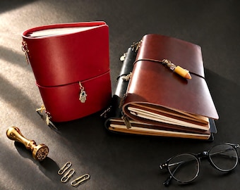 Personalisiertes Lederjournal Geschenk, pflanzlich gegerbtes, zweifaches TN-Cover mit individuellem Namen, Travelers Notebook A5