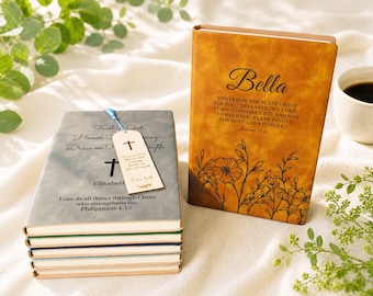 Christliches Journal für Frauen Personalisiert, A5 Gebetsbuch mit Kreuz Lesezeichen, Glaube Andachts Bibel Studium Geschenk