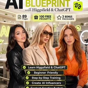 Paquete de sugerencias para influencers con IA - Curso / Tutorial de ChatGPT, Higgsfield y Canva (Descarga digital)