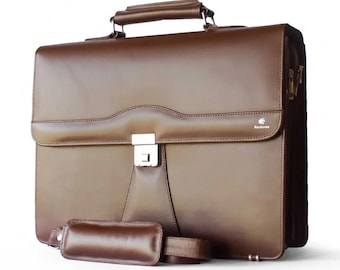 Premium Leather Laptop Bag 15.5” | Men’s Briefcase | Office Messenger Bag | Genuine Cowhide Work Bag | Lockable Business Bag