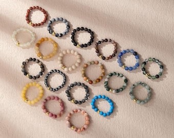 Handmade Smooth Gemstone Stretch Ring