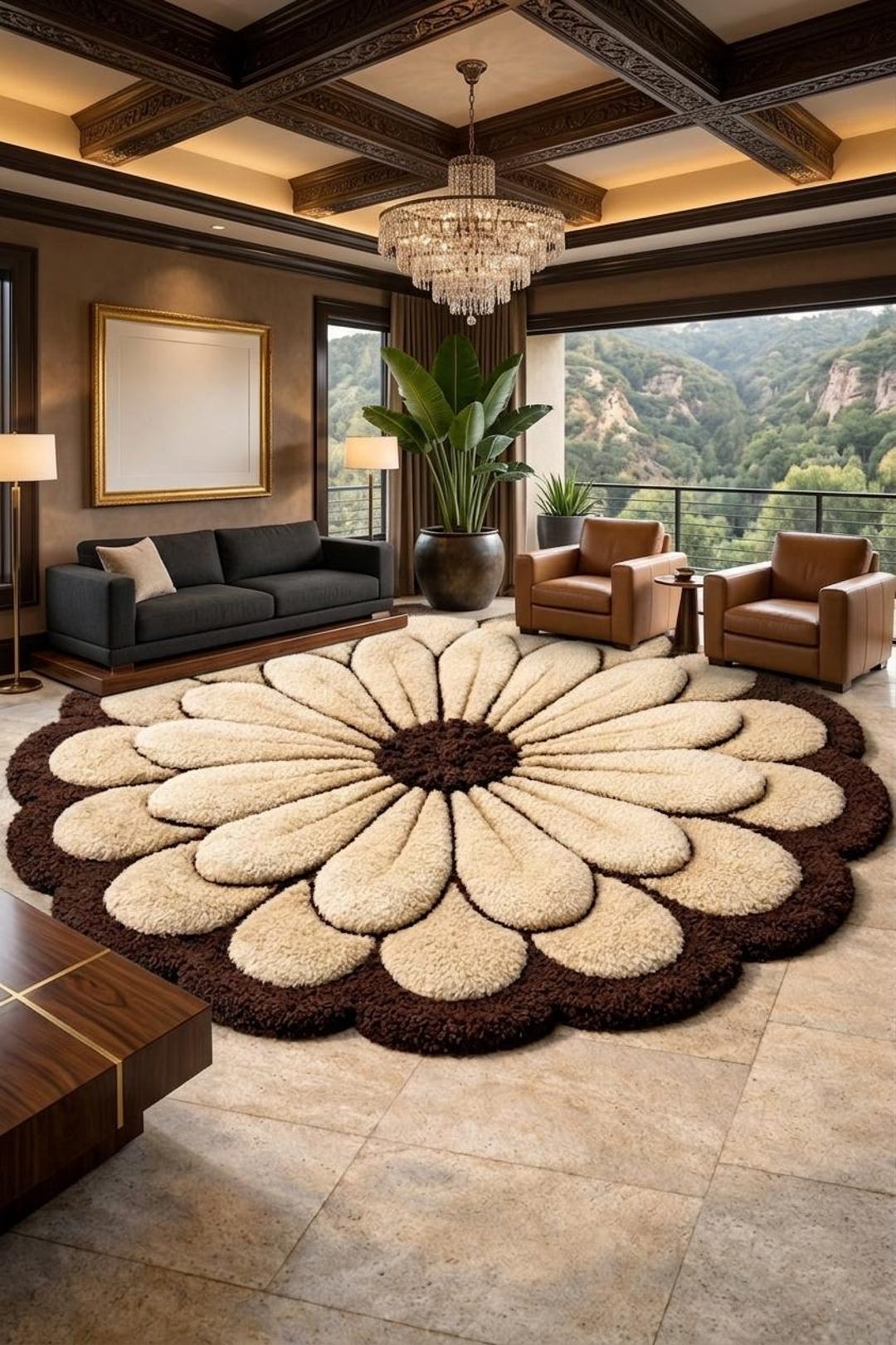 Hand Tufted Wool Flower Rug, Plush Floral Round Carpet, Luxury Living ...