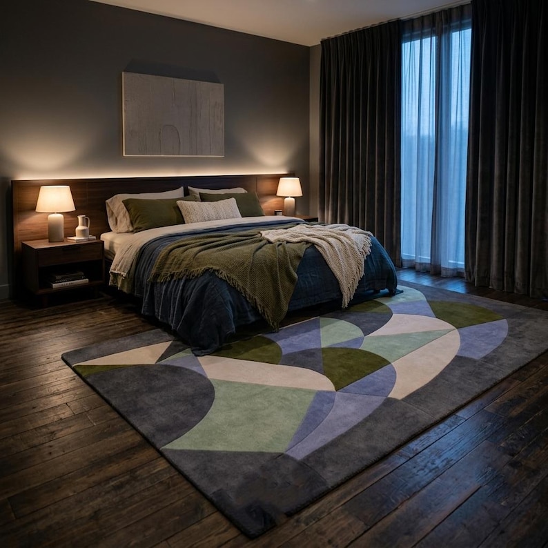 Hand-tufted Wool Geometric Rug | Pastel Green Purple Abstract Area Rug ...