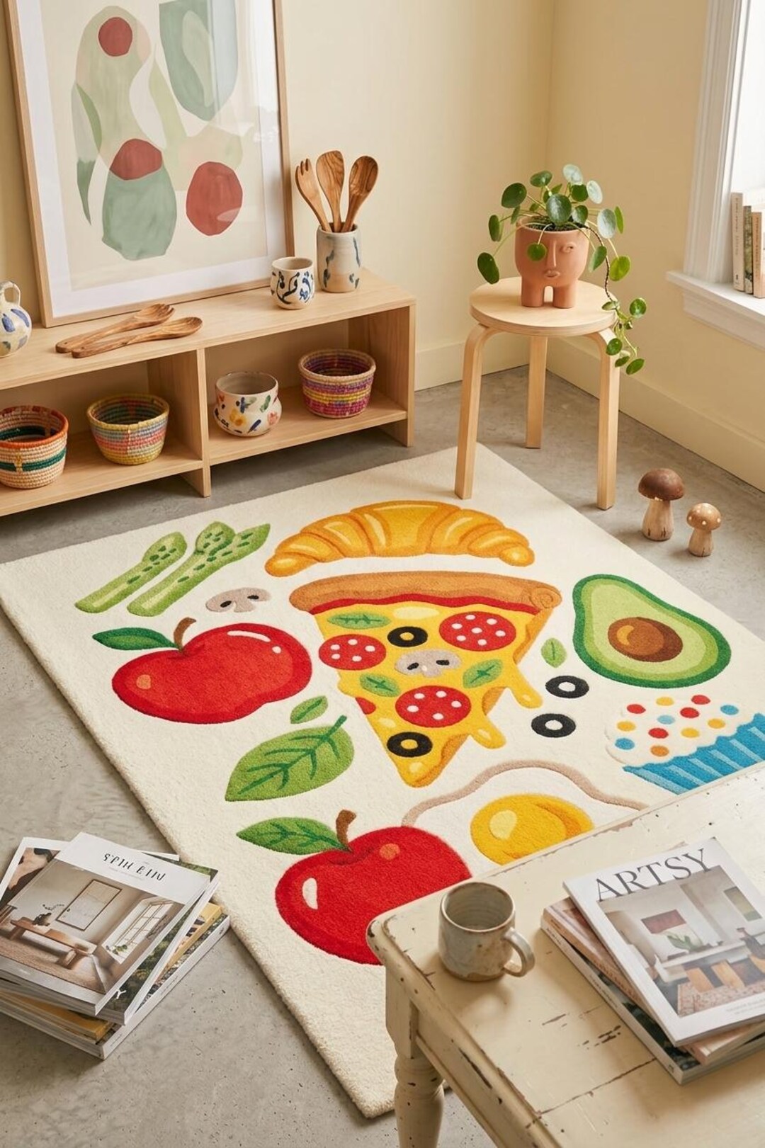 Whimsical Food Art Rug – Eco-friendly Kitchen & Playroom Carpet - Etsy