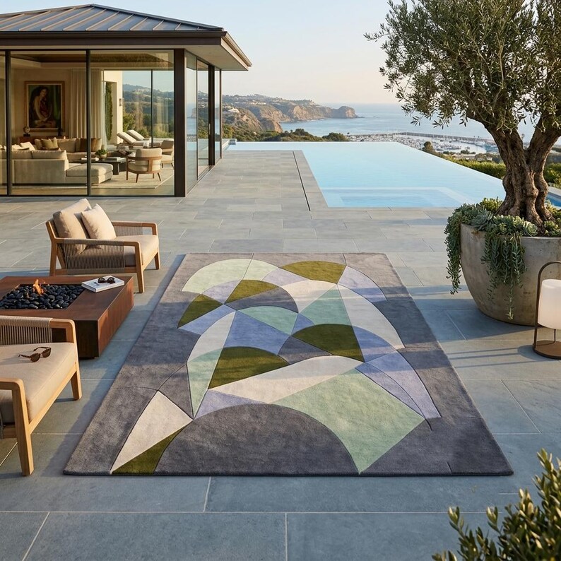 Hand-tufted Wool Geometric Rug | Pastel Green Purple Abstract Area Rug ...