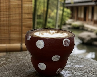 Taza de café de cerámica hecha a mano, taza de latte de cerámica japonesa rústica con lunares