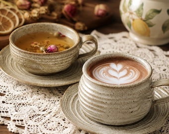 Taza de cerámica hecha a mano, taza de té rústica de cerámica Wabi Sabi, taza de café, juego de regalo de vajilla de granja.