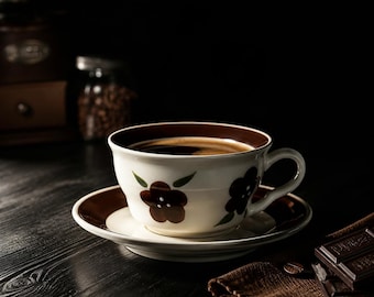 Handmade Ceramic Pottery Cup Set Floral Tea Coffee Mug Vintage Glazed Tableware Gift For Home Kitchen Use