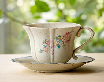 Tapa de cerámica floral hecha a mano para taza de té, taza de café con flores de primavera, cerámica estilo Cottagecore.