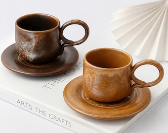 Taza grande de cerámica hecha a mano – Diseño de árbol del bosque, taza de café rústica, decoración de cocina estilo cottagecore