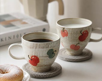 Tazas de cerámica personalizadas, taza de té de cereza, taza de cerámica hecha a mano, acogedora, regalo de cocina