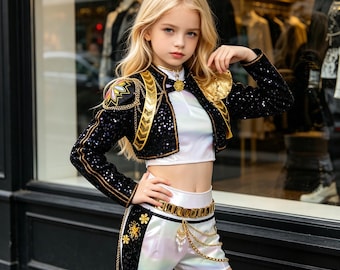 Rumi Gouden Cosplay Outfit Kpop Demon Hunters Meisjes Dansvoorstelling Kostuum, Meisjes Halloweenfeest Verjaardag Fancy Dress