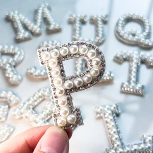 crystal letter badge | Pearl Rhinestone Letter Patches | 26 letter patch set