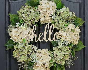 Corona de hortensias: Flores de seda vintage para puerta (20 pulgadas, estilo rústico)