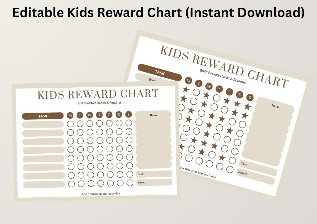 Kids Reward Chart Printable, Editable Canva Template, Behaviour Chart ...
