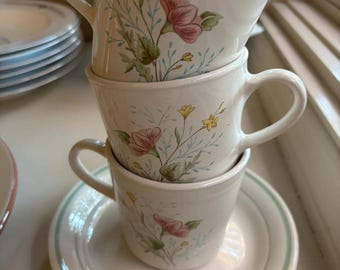 Vintage Corning Summer Mist Cup and Saucer Set - Floral Tea Cups
