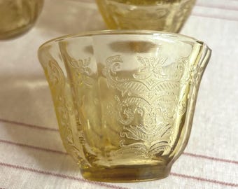 Juego de tazas para flan de vidrio Federal Glass Madrid color ámbar, estilo vintage, moldes para gelatina de vidrio de la época de la Gran Depresión de la década de 1930.