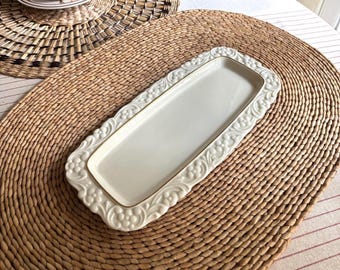 Bandeja vintage Lenox Greenwich, porcelana color marfil, ribete de oro de 24 quilates, plato para joyas.