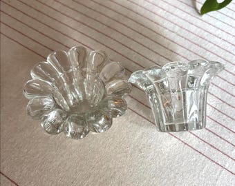 Candelabros de cristal vintage Borgonovo Queen - Juego de 2 candelabros transparentes con forma de pétalos de flor
