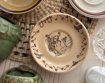 Vintage Tepco Western Traveler Saucer | Cowboy Restaurant Ware | Brown on Tan