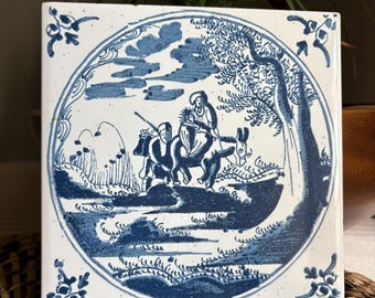 Vintage Delft Blue Tile Trivet Art – 18th Century Dutch Tile Decor