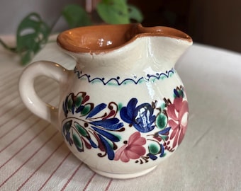 Vintage Budapest Hungary Floral Creamer | Hand Painted Hungarian Pottery Pitcher | Folk Art Ceramic Jug