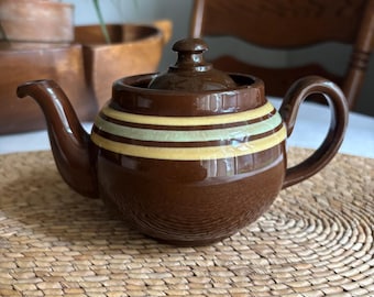 Théière Betty marron vintage avec rayures, théière Alcock Lindley Bloore ALB Staffordshire Redware